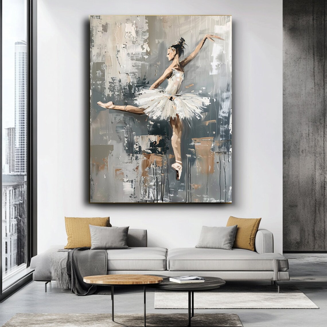 Elegant Ballerina White Tutu Arabesque Pose Gray Abstract Ballet Art Poster - Image 3