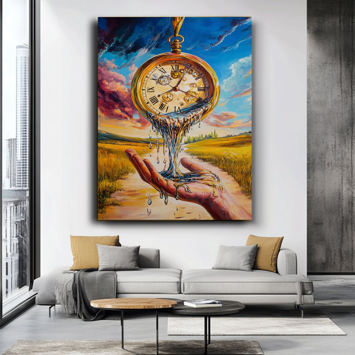 Melting Pocket Watch Pouring Water Into Hand Surreal Time Art Poster - Image 3