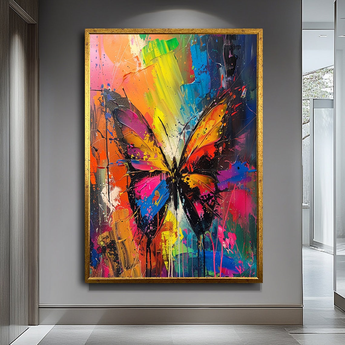 Colorful Butterfly Abstract Vibrant Rainbow Splatter Art Poster