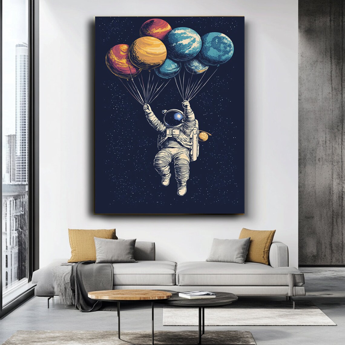 Astronaut Holding Planets, Cosmic Space Exploration Art Print - Image 3