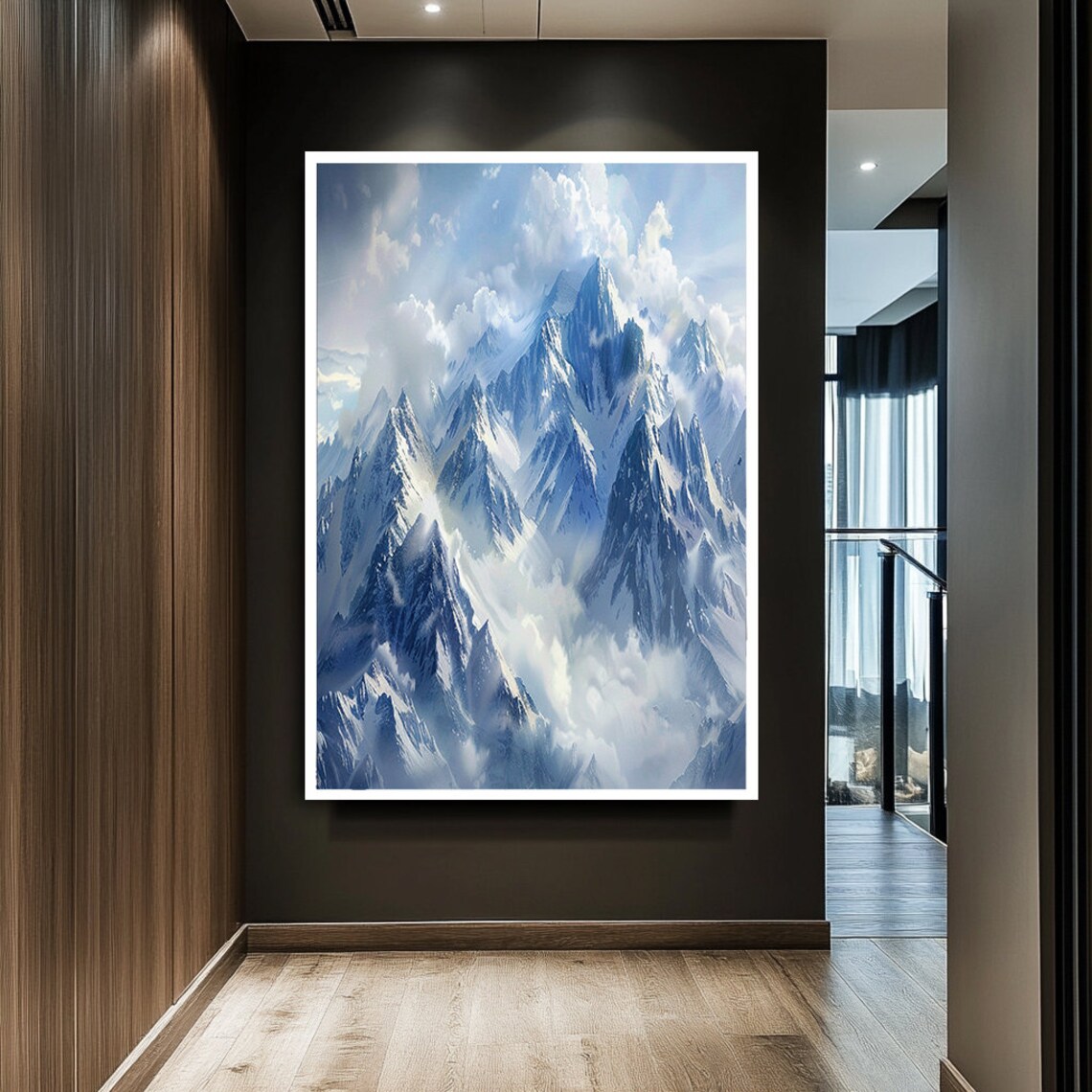 Snowy Mountain Peaks Blue White Alpine Clouds Landscape Poster - Image 2