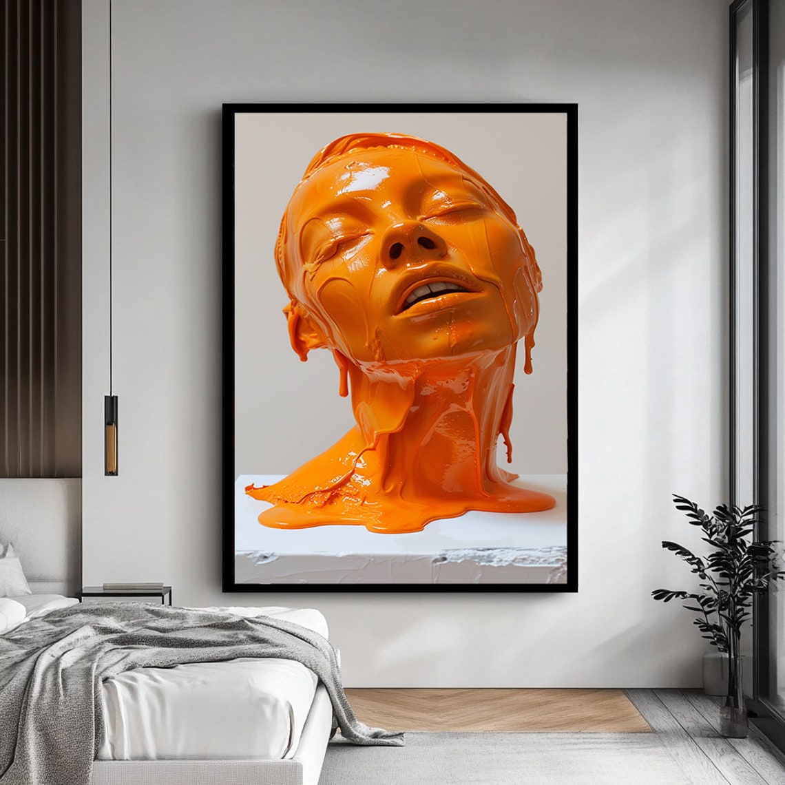 Orange 3d Woman Print Gorgeous Woman Wall Art 3d Woman Face Art Print Large Print Ready To Hang Woman Art Wall Art - Image 4