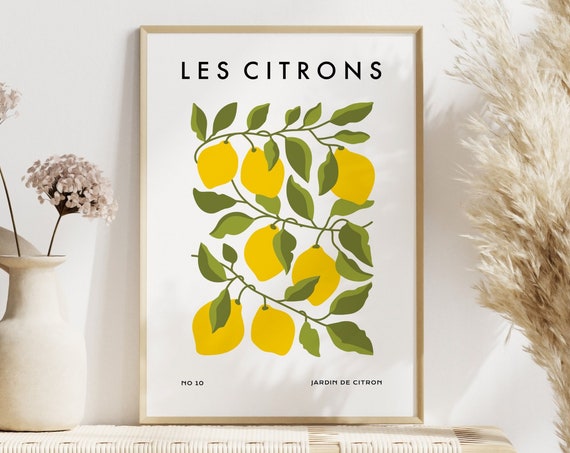 Lemon Fruit Print Yellow Kitchen Wall Art Citrus Decor
