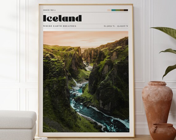 Iceland Canyon Retro Travel Poster Magazine Style Nordic Photo