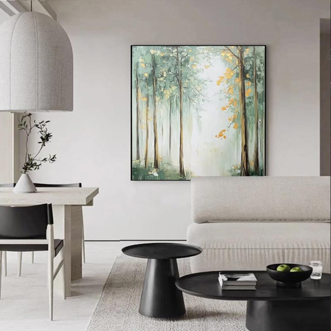 Misty Forest Landscape Golden Accents Serene Woodland Poster - Image 2