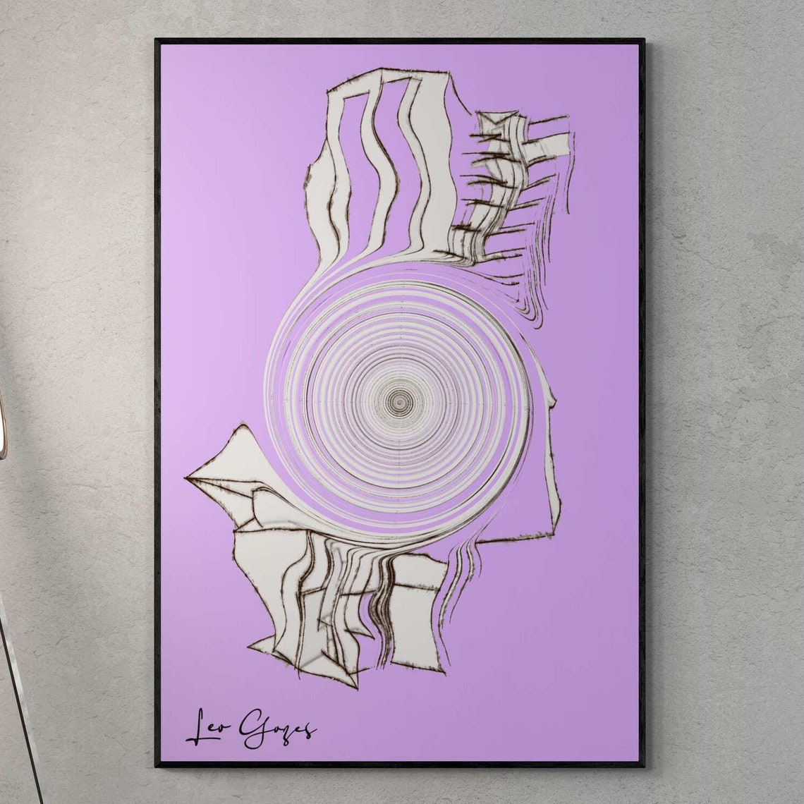 Purple Abstract Concentric Circles Flowing Lines Modern Wall Art