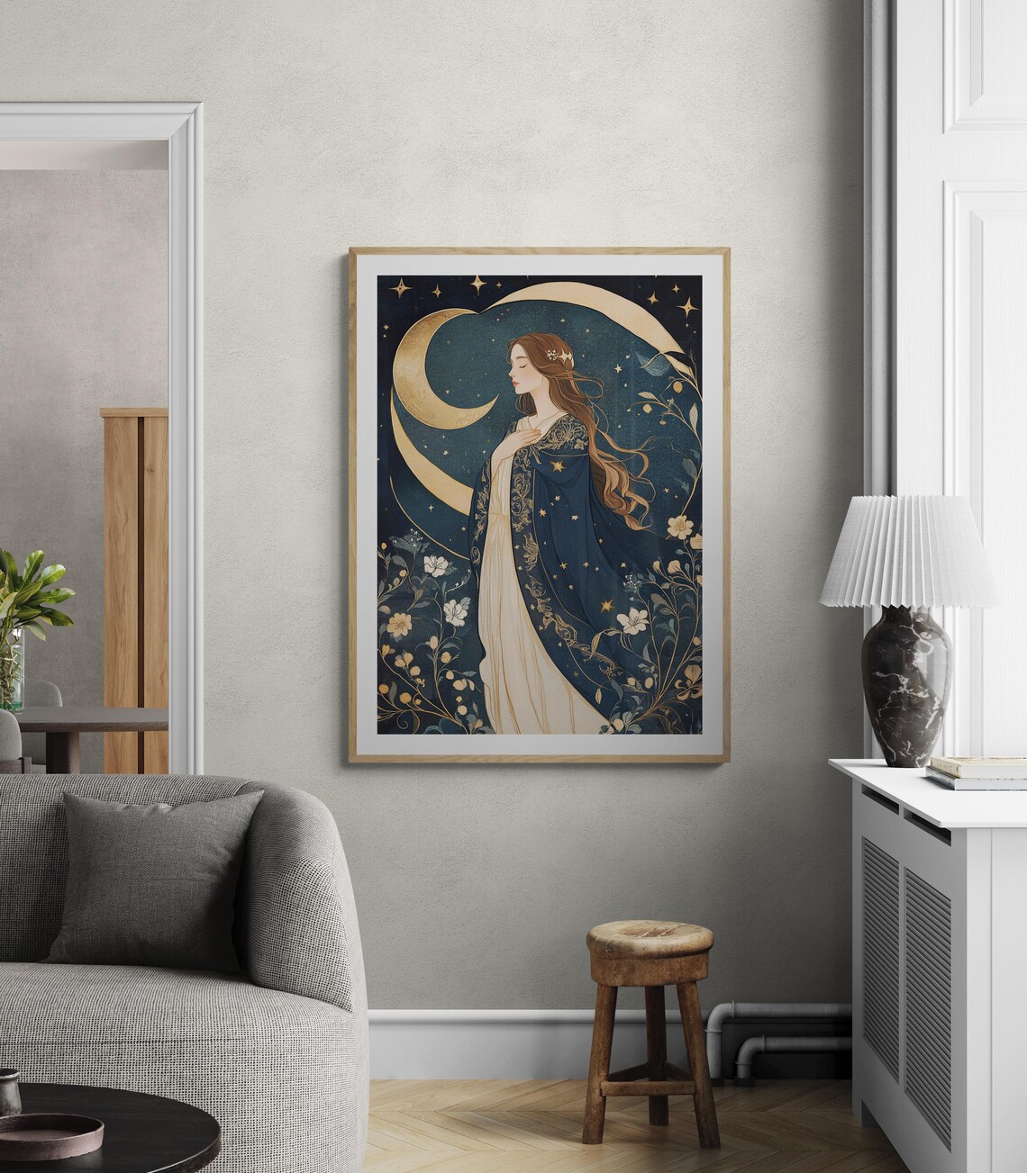 Art Nouveau Moon Goddess, Mystical Wall Decor - Image 2