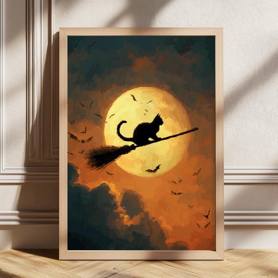 Witch Cat Print Spooky Posters Halloween Poster
