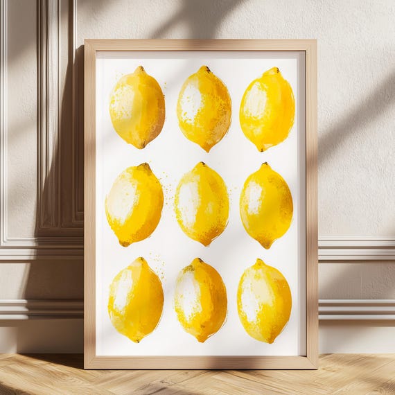 Farmhouse Kitchen Art Painting Cute Lemon Poster Fruit Wall Decor Lemons Prints Trendy Food Retro