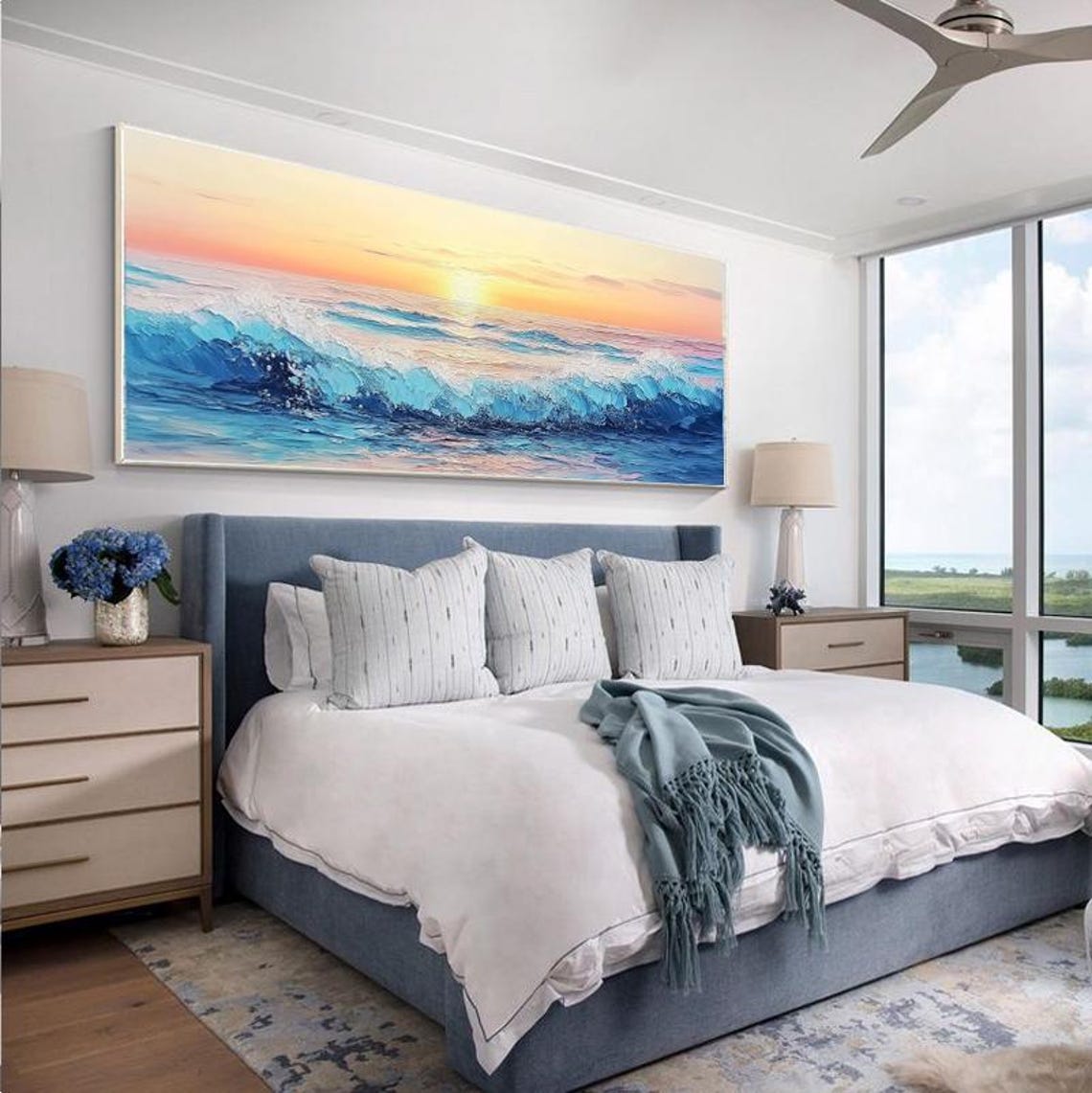 Turquoise Ocean Sunrise Waves Abstract Seascape Painting Poster - Image 2