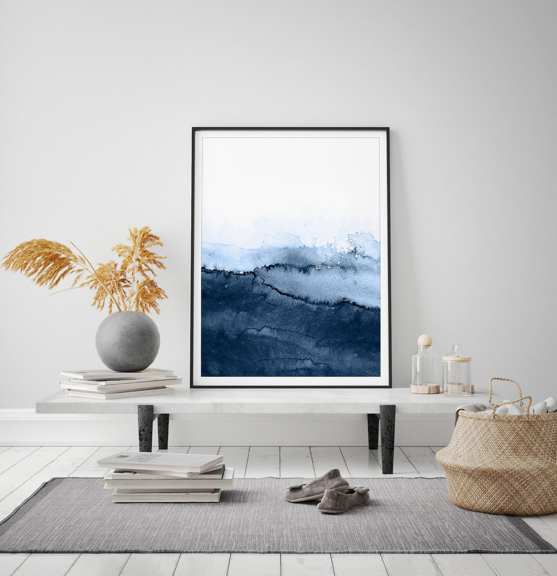 Indigo Blue Abstract Watercolor Minimalist Navy Ocean Art Print