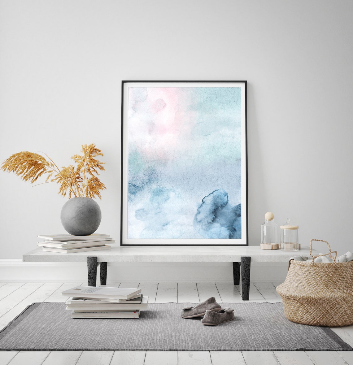 Pastel Blue and Pink Abstract Watercolor Wash Serene Art Poster
