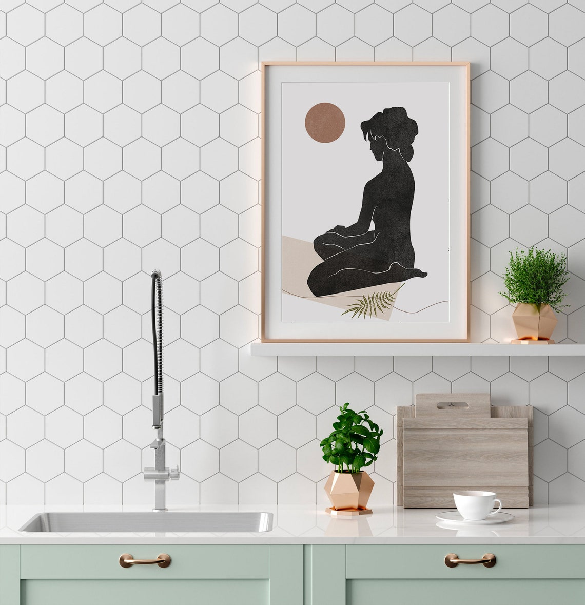 Abstract Seated Nude Woman Silhouette Minimalist Modern Art Print