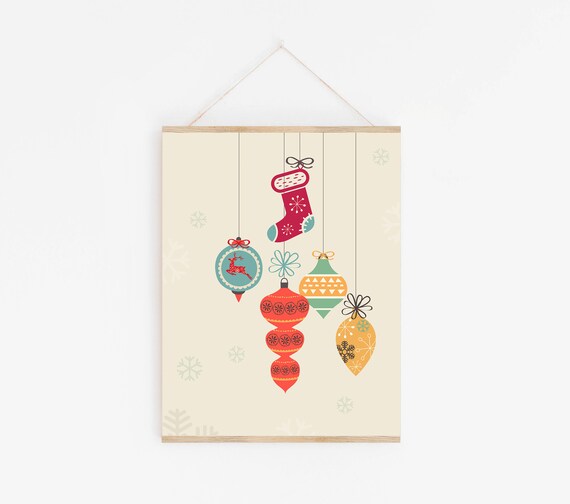 Retro Hanging Christmas Ornaments Stocking Holiday Wall Decor Poster