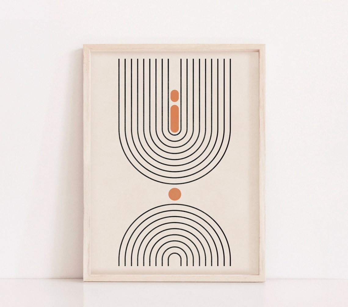 Mid Century Minimal Geometric Arch Line Art Terracotta Poster