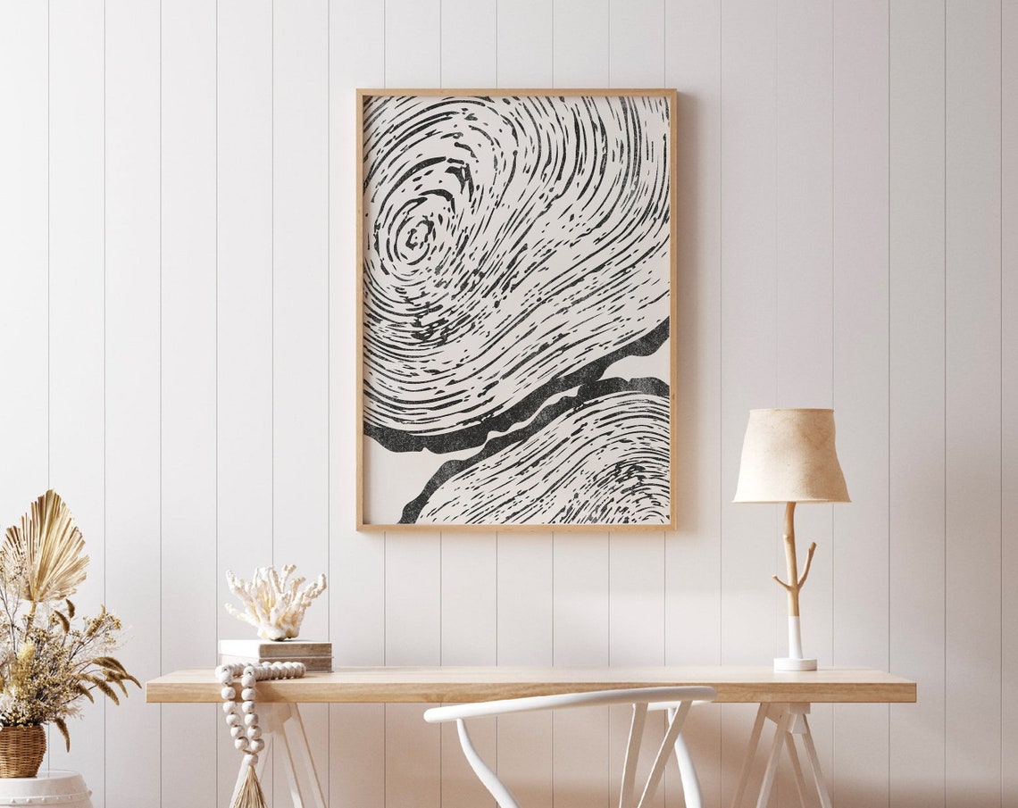 Black and White Tree Ring Growth Rings Abstract Nature Wall Art