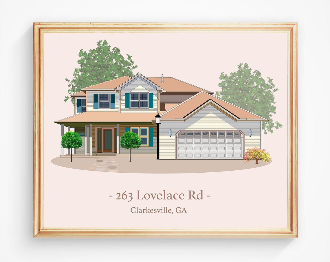Two-Story Suburban House Vector Portrait Custom Housewarming Poster - Image 5