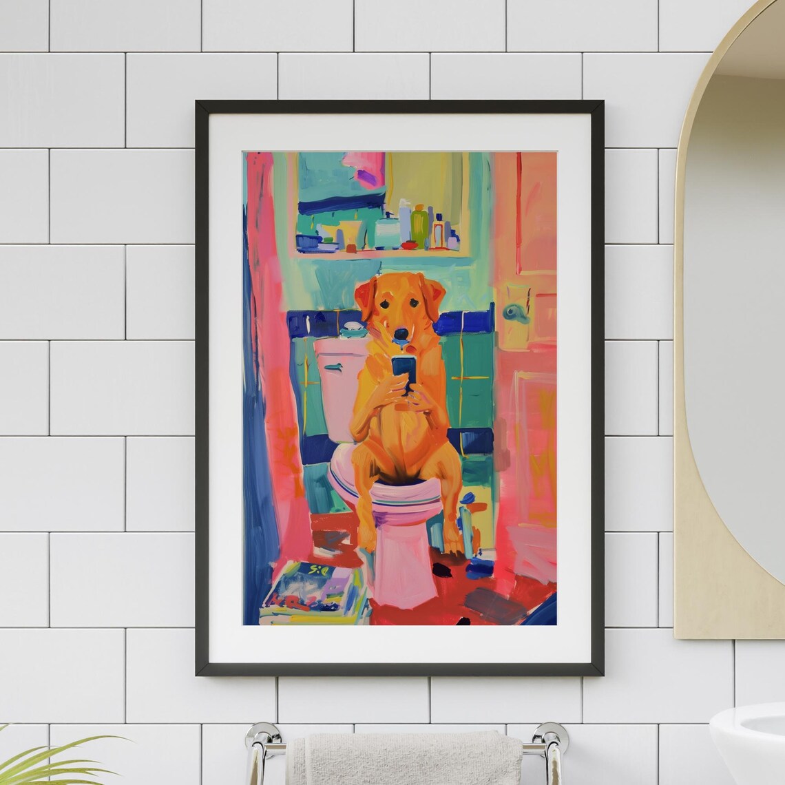 Maximalist Dog On Toilet Bathroom Humor Art Print - Image 2