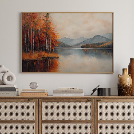 Autumn Forest Lake Mountain Reflection Orange Birch Trees Fall Scene Poster
