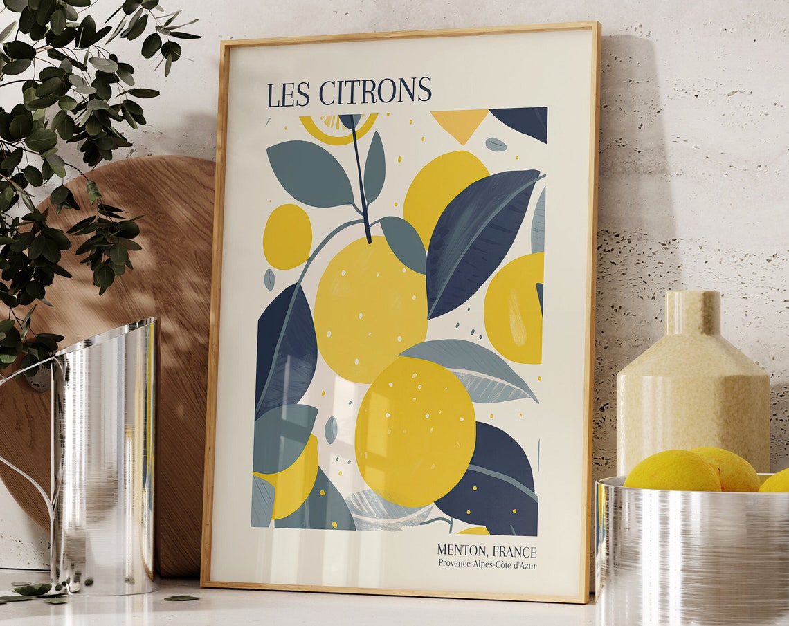 Lemon Citrus Print Boho Kitchen Wall Art Lemon Decor Colorful Wall Art Botanical Wall Art Kitchen Decor