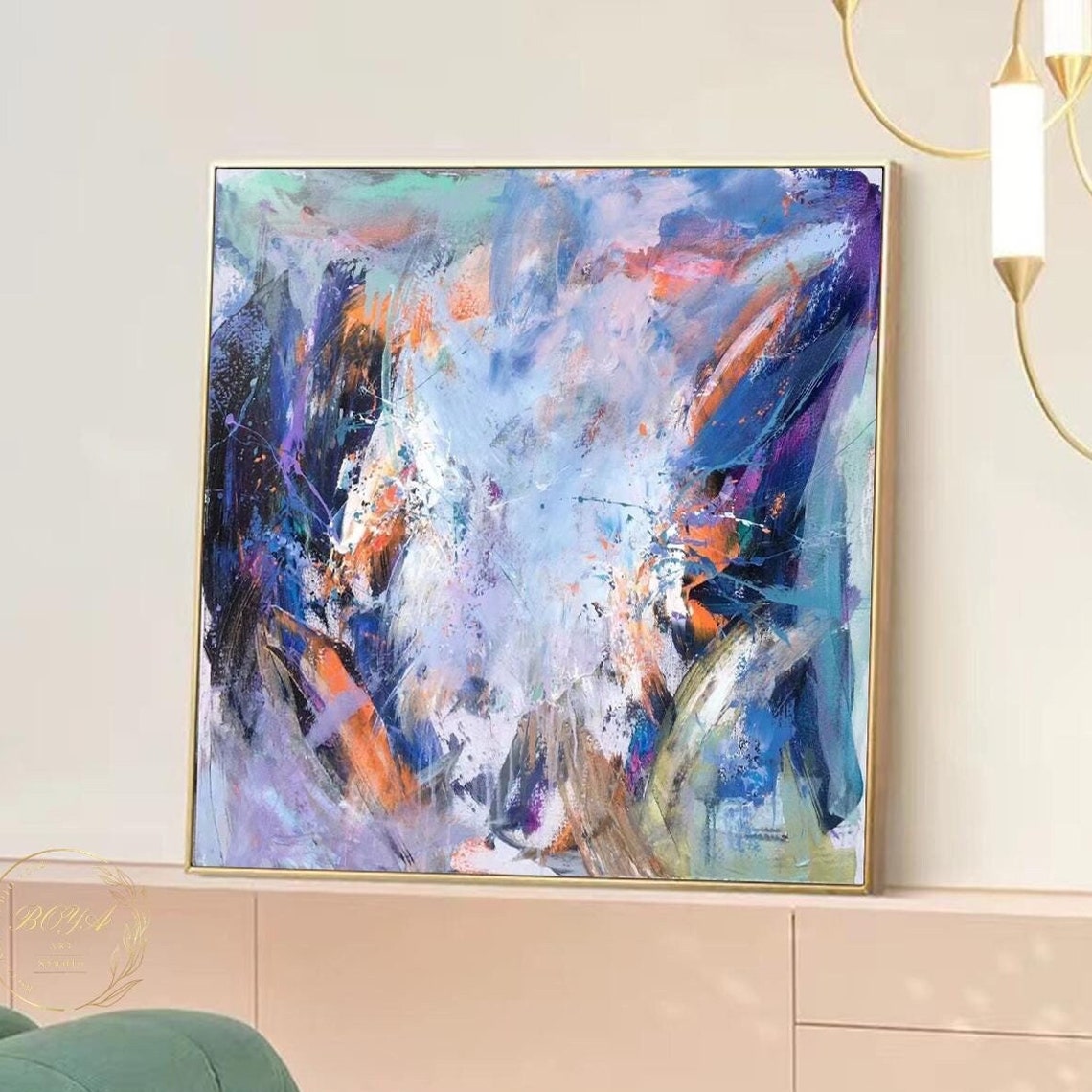 Expressive Blue and Purple Swirling Brushstroke Abstract Poster