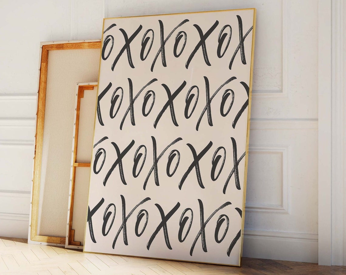 XOXO Brush Script Pattern Neutral Cream Hand Lettered Love Wall Print
