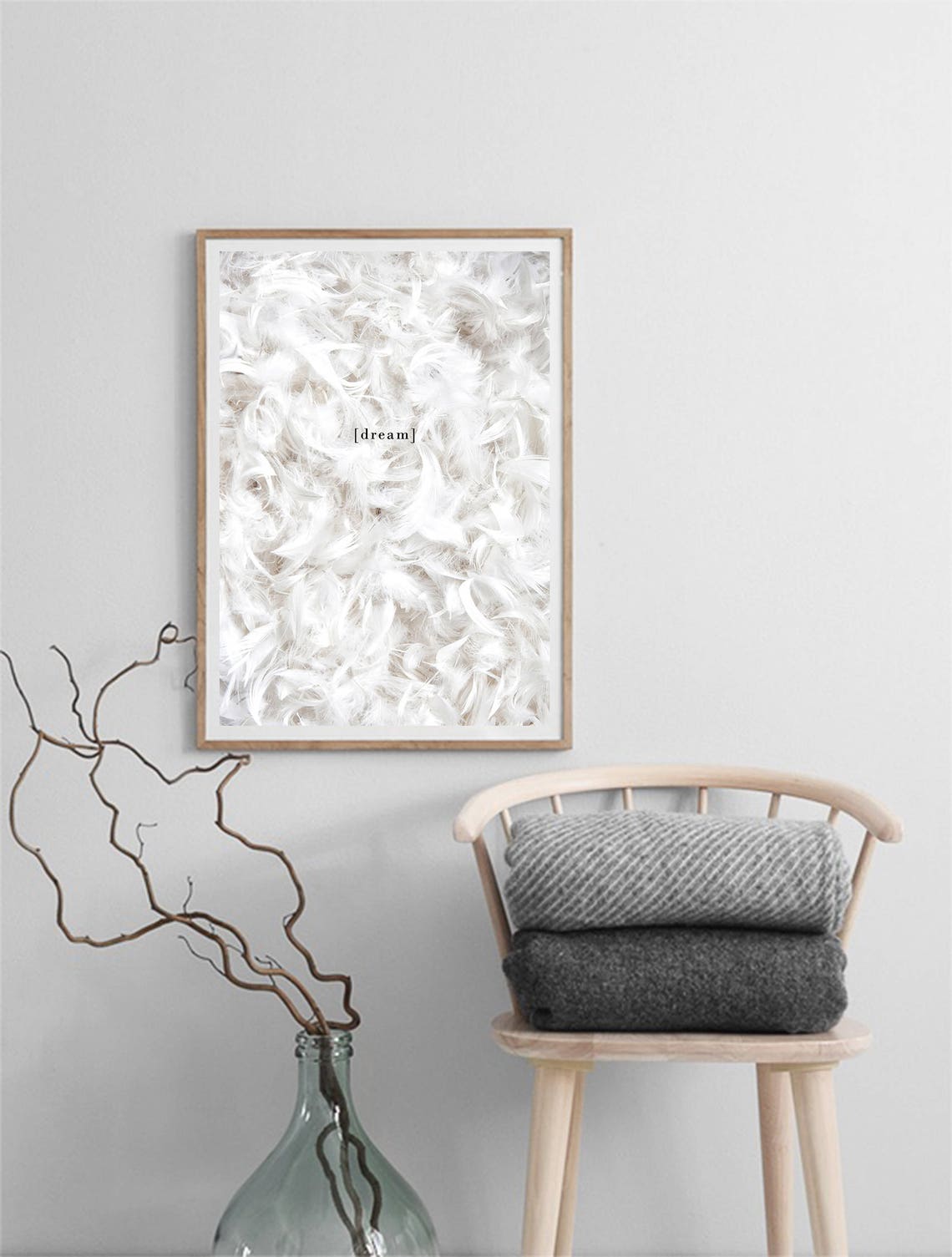 White Feathers Dream Text Photography Scandinavian Minimal Art Poster - Image 3