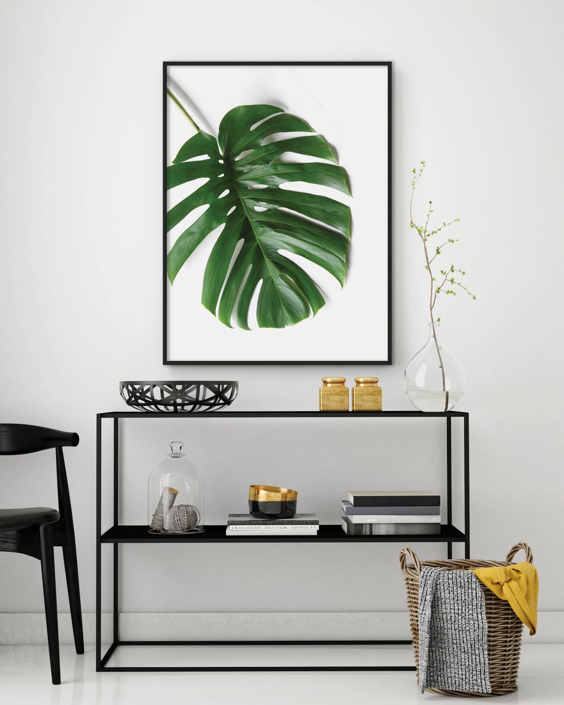 Monstera Deliciosa Leaf Minimalist Botanical White Background Poster - Image 2