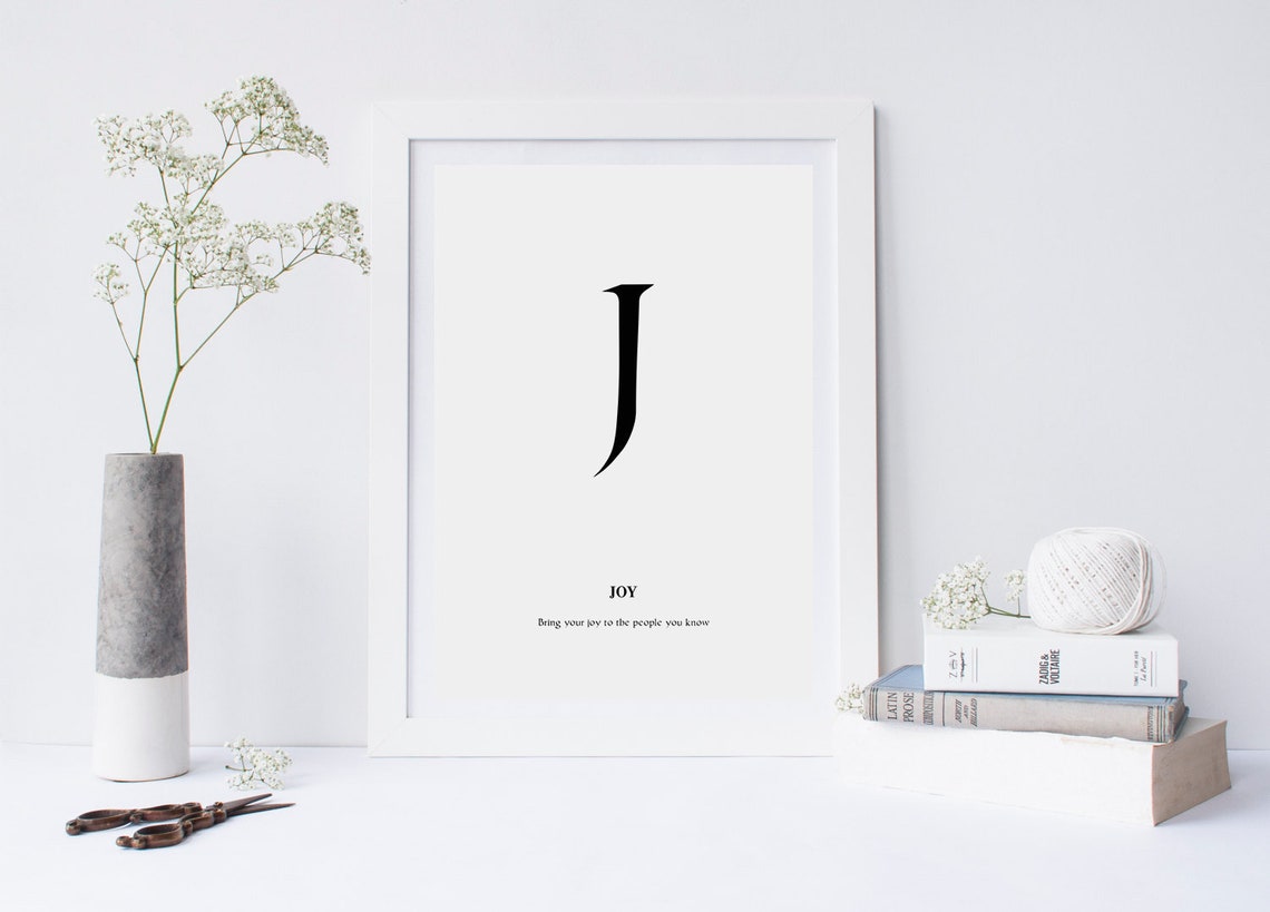 Joy Letter J Monogram Minimalist Black White Typography Poster - Image 2