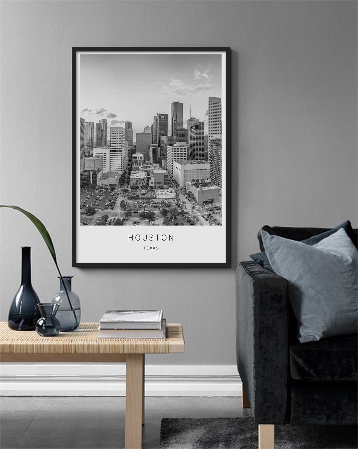 Houston Texas Downtown Skyline Black and White Modern City Poster - Image 3