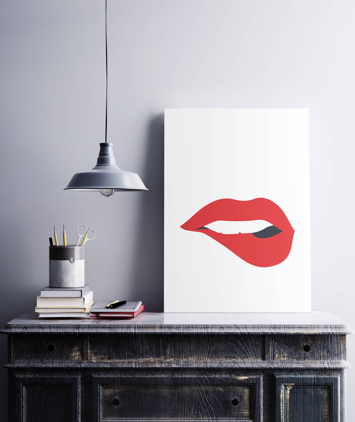 Sassy Red Bitten Lips Graphic Pop Art Modern Glam Fashion Poster - Image 2