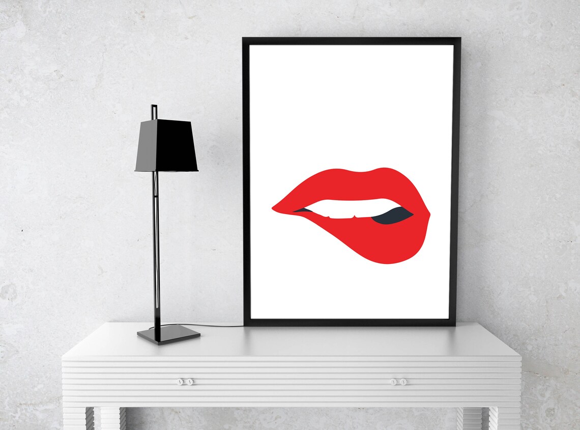 Sassy Red Bitten Lips Graphic Pop Art Modern Glam Fashion Poster - Image 3