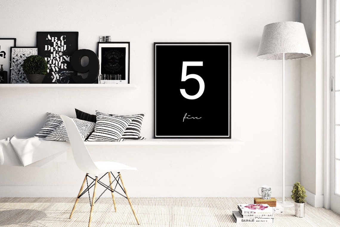 Giant White Number Five on Black Bold Script Five Typography Poster - Image 3