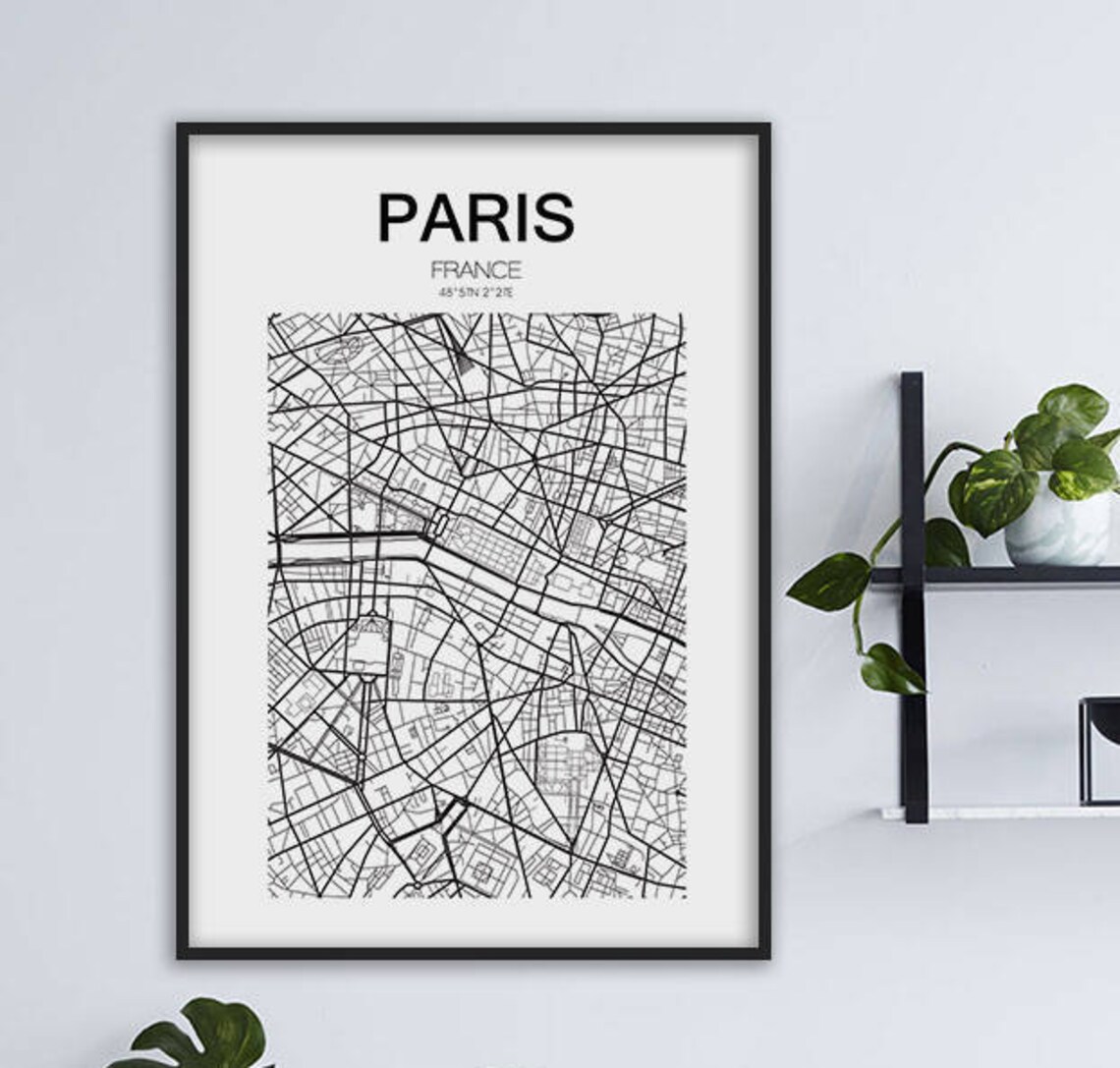 Paris France Boulevards Seine River Street Map Monochrome Poster - Image 2