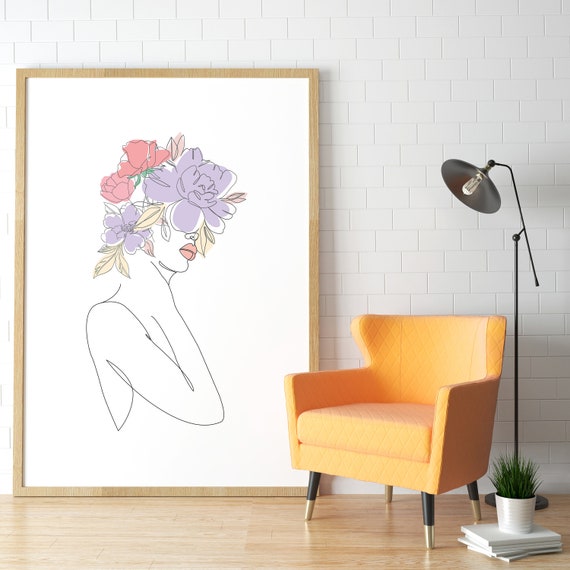 One Line Woman Wall Art Boho Wall Art Mid Century Modern Wall Art Living Room Wall Decor Bohemian Wall Decor Boho Wall Decor
