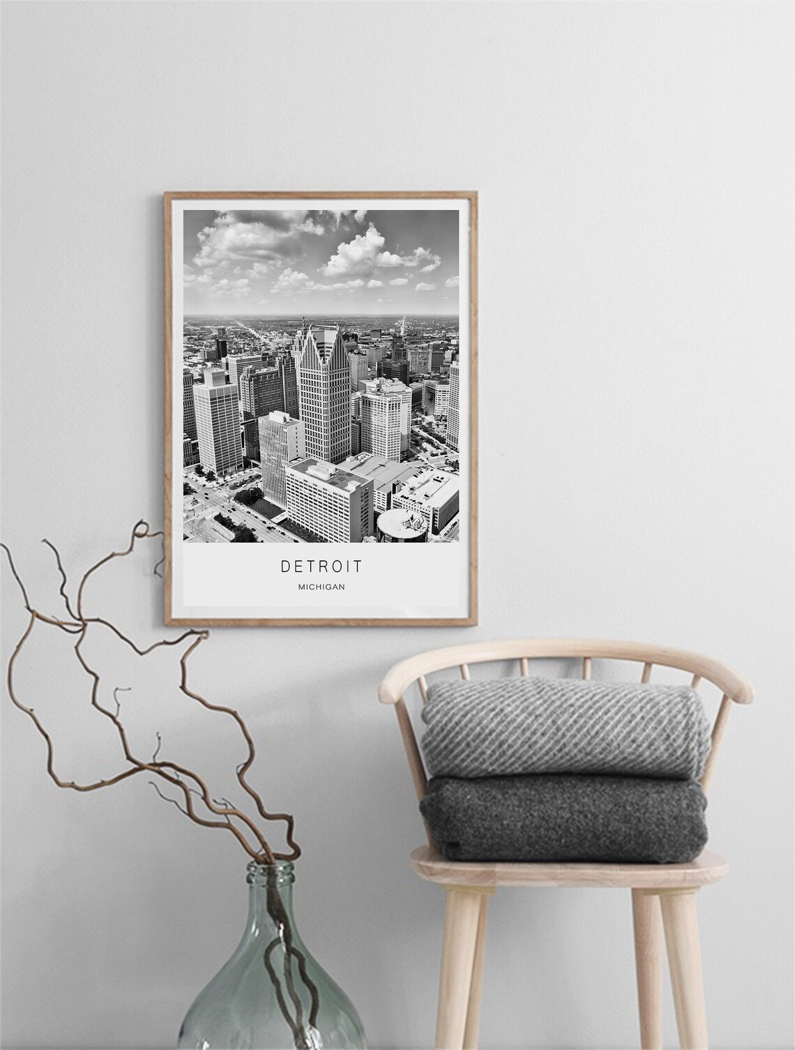 Detroit Michigan Black And White City Skyline Photo Wall Art - Image 2