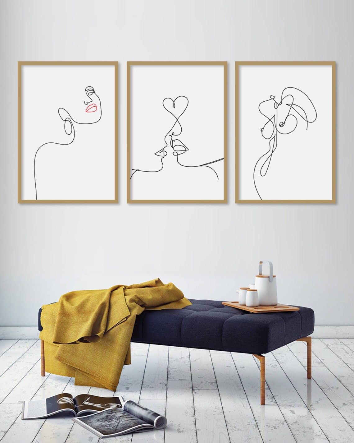Romantic Kiss Single Line Drawing Minimalist Face Art Love Poster - Image 2