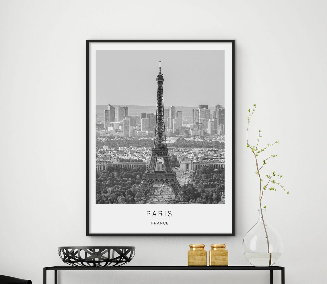 Paris France Eiffel Tower Black And White Photography Poster