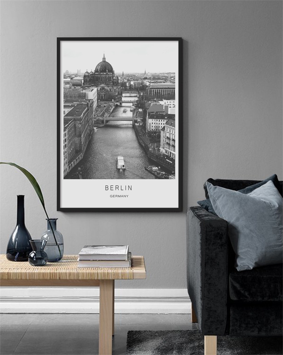 Berlin Germany Black White Cathedral Spree River Cityscape Poster - Image 2