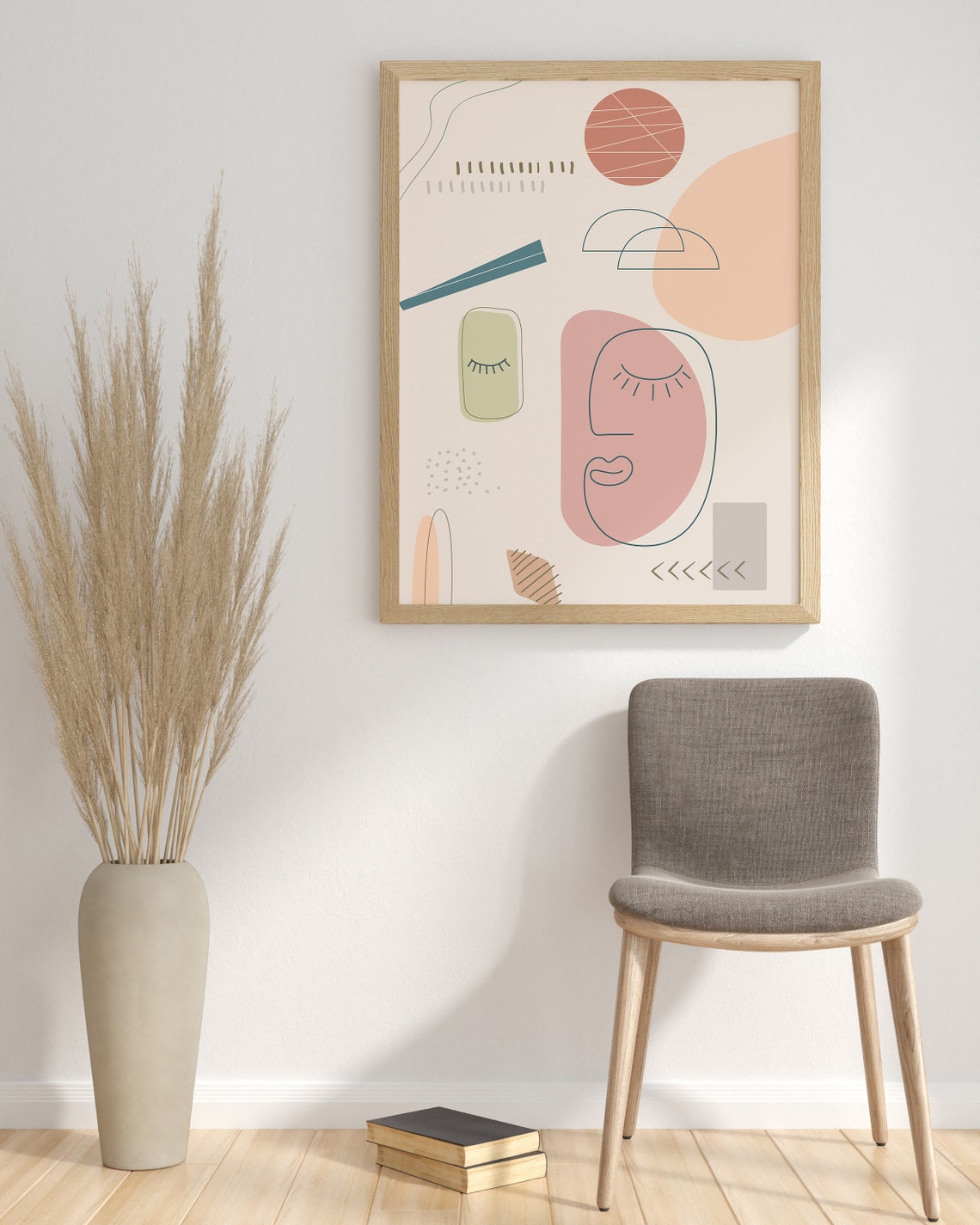Abstract One Line Face Pastel Shapes Modern Boho Chic Decor Poster - Image 3
