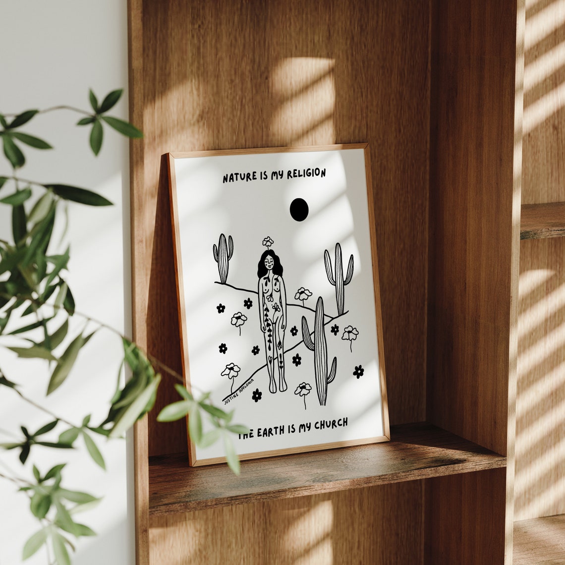 Nature Is My Religion Quote Poster Earth Church Cactus Line Art - Image 2