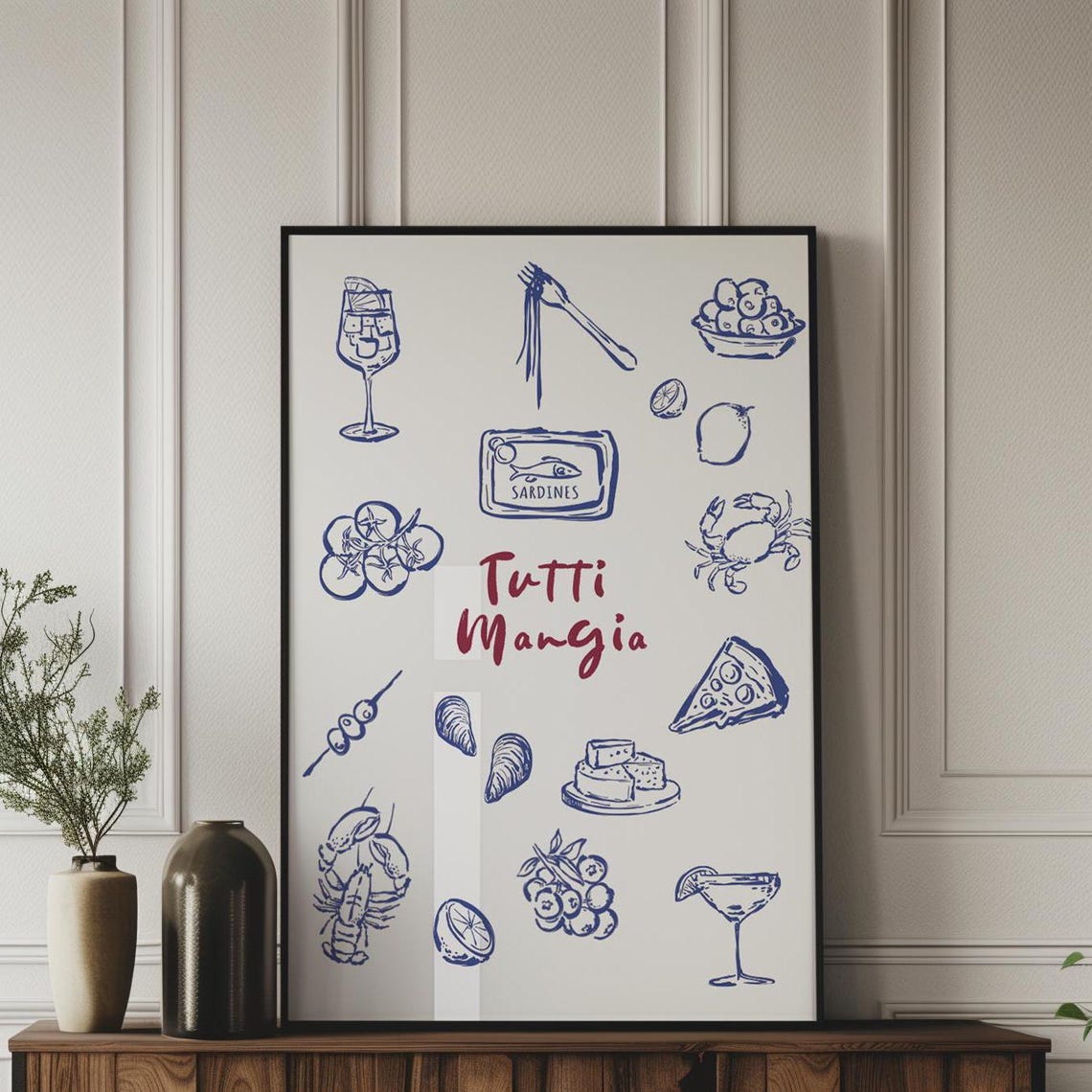Tutti Mangia Italian Quote Print Retro Food Poster Food Sketch Amalfi Wall Art Feminine Art Print Italy Art Cafe Decor European Summer - Image 4