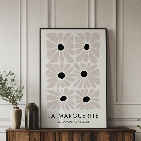 La Marguerite Beige Daisy Flower Market Botanical Exhibition Poster