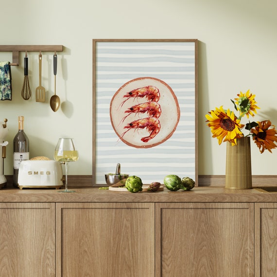 Prawn Print Vintage Food Poster, Retro Kitchen Decor