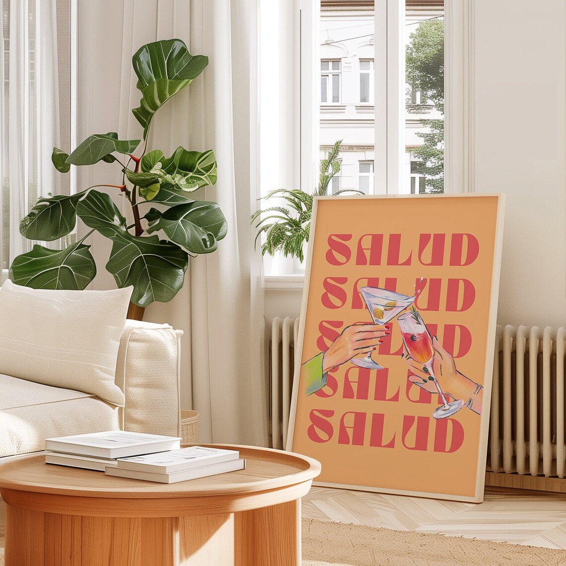 Salud Cocktail Cheers Orange Retro Kitchen Bar Cart Artwork Print - Image 5