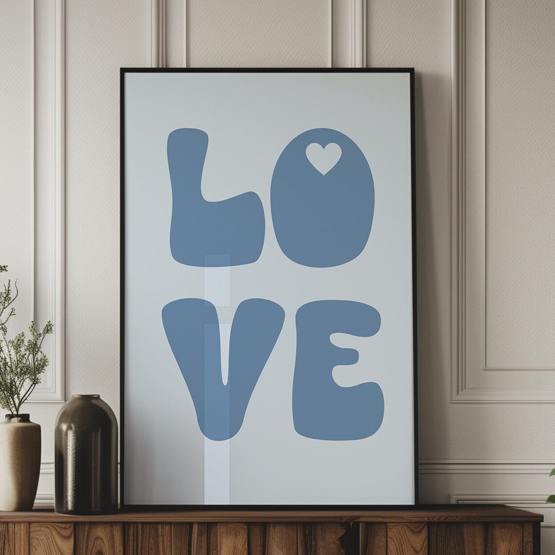 Navy Blue Retro LOVE Bubble Letter Typography Poster With Heart - Image 4