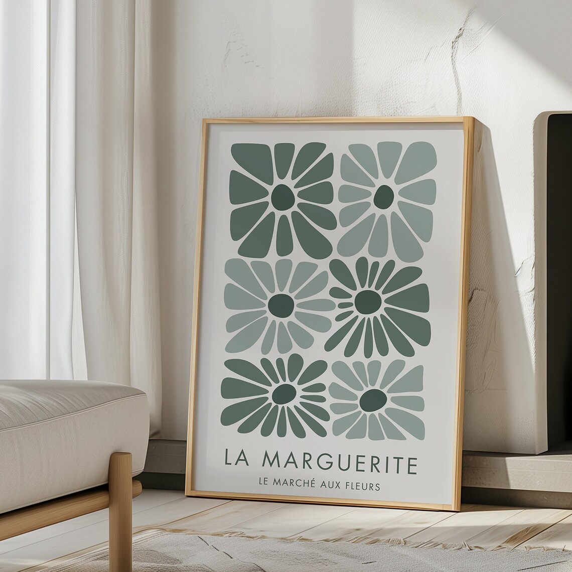 La Marguerite Sage Green Daisies Vintage French Flower Market Print - Image 3