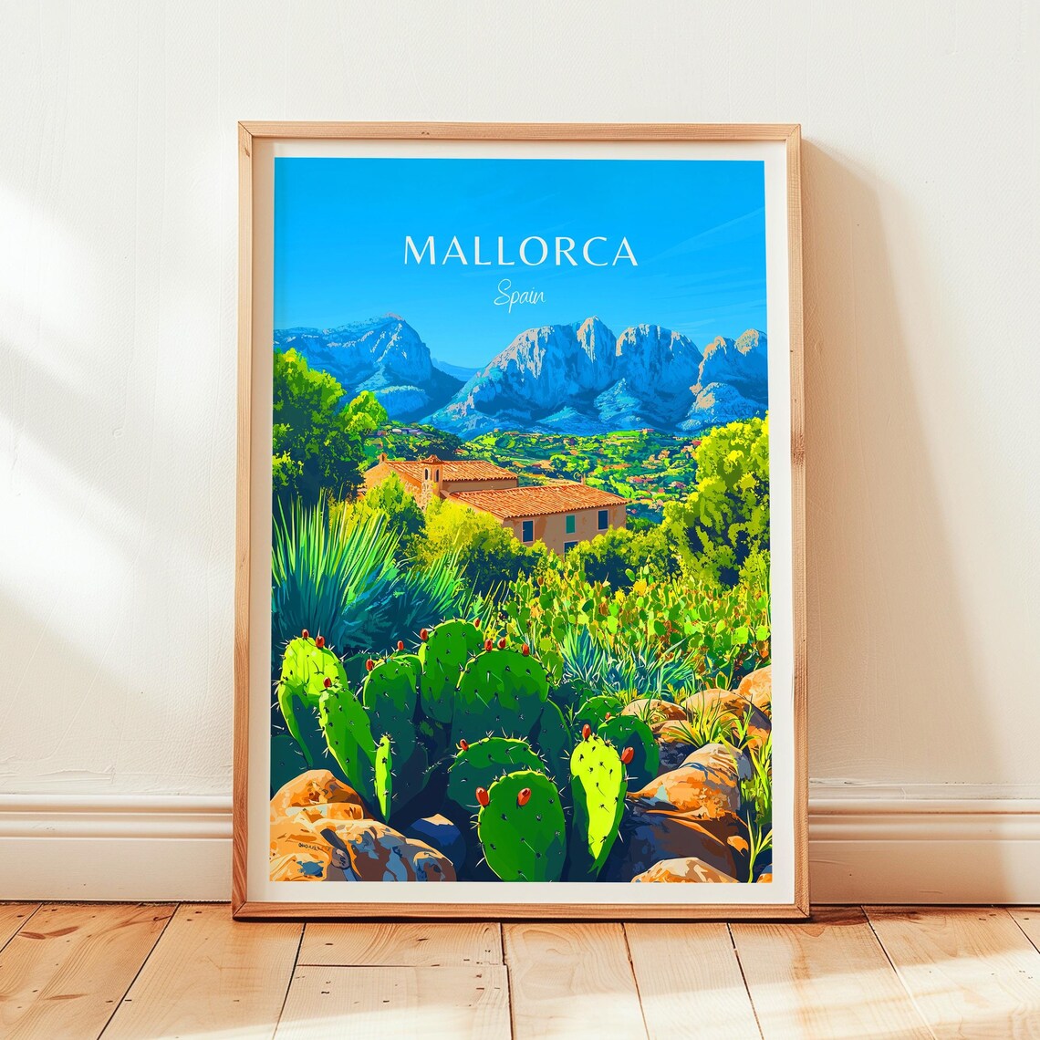 Mallorca Spain Cactus Garden Finca Mountain Landscape Poster