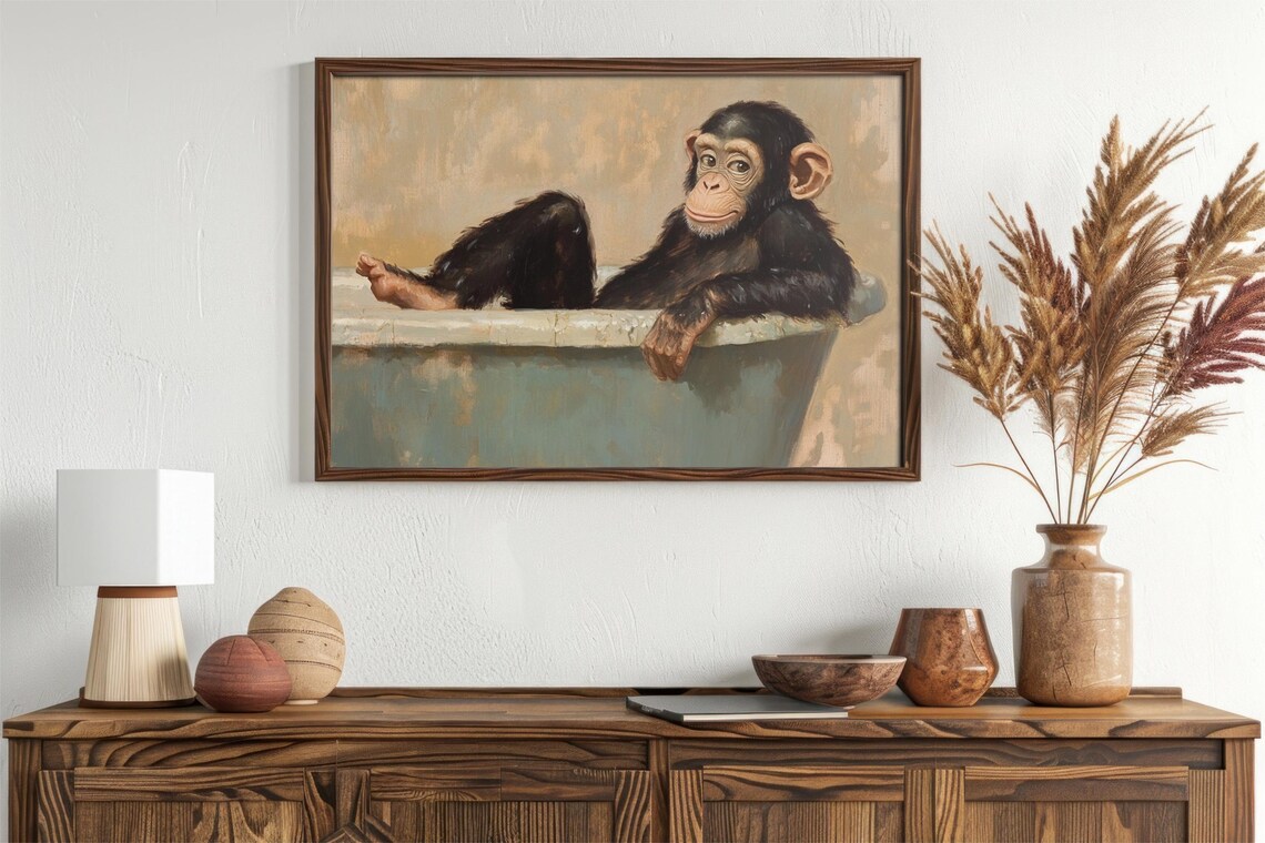 Chimpanzee In Bathtub, Funny Bathroom Decor - Image 2