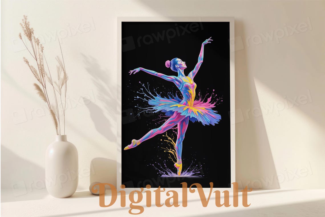 Colorful Neon Ballerina Dancer with Vibrant Paint Splash Poster - Image 7